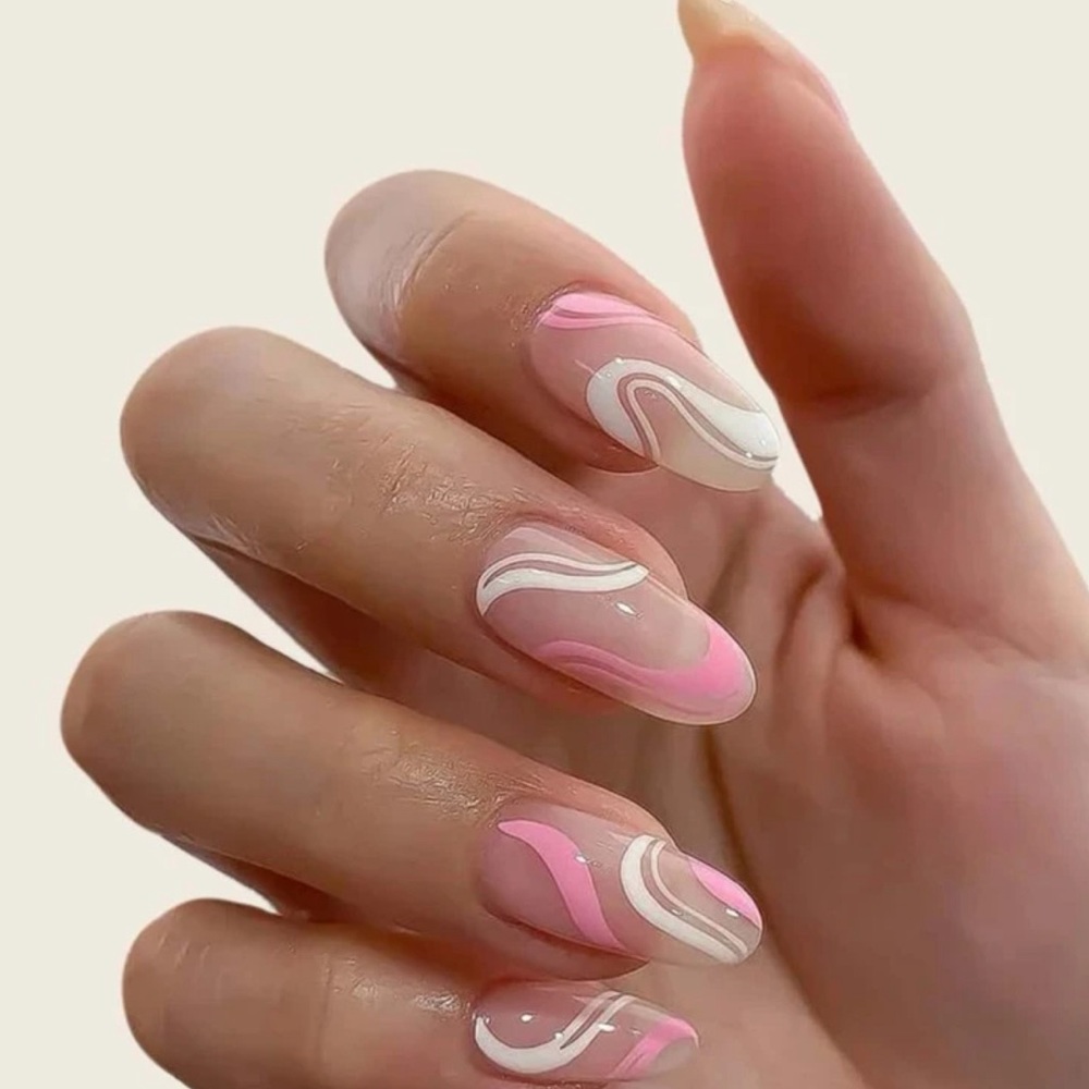 *NEW* Pink and white swirl press on nails